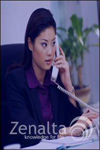 Woman speaking with a Zenalta representative.
